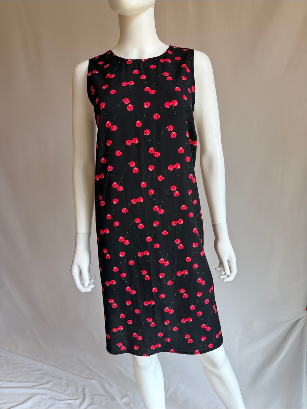 a.n.a Black Sleeveless Cherry-Print Midi Dress